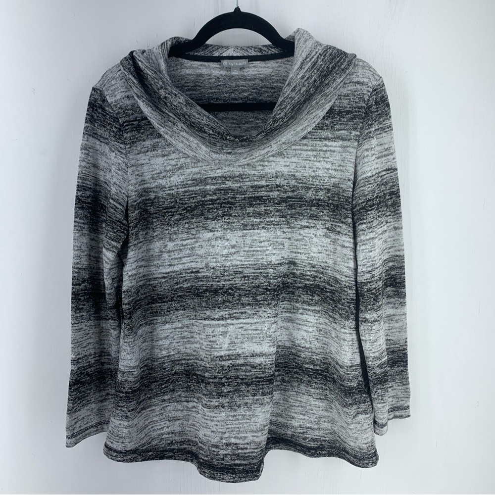 T By Talbots Womens LP Large Petite Pullover Sweater Cowl Neck Stripes Lounge
